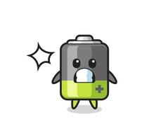 battery character cartoon with shocked gesture vector