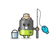 Mascot character of battery as a fisherman vector