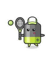 Cartoon character of battery as a tennis player vector