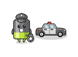 mascota de dibujos animados de batería como policía vector