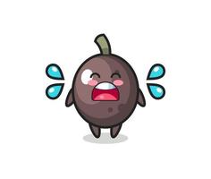 black olive cartoon illustration with crying gesture vector