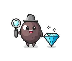 Illustration of black olive character with a diamond vector