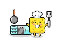 sponge character illustration as a chef is cooking vector