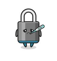 padlock mascot character with fever condition vector