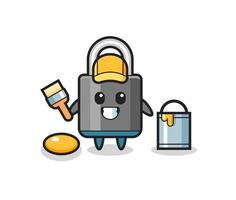 Character Illustration of padlock as a painter vector