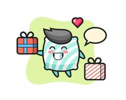 pillow mascot cartoon giving the gift vector