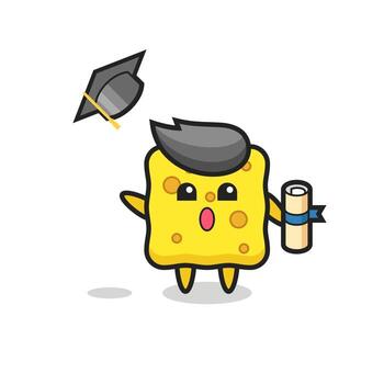 Ilustración de dibujos animados de esponja lanzando el sombrero en la graduación vector