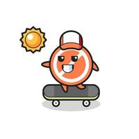 ilustración de personaje de señal de stop andar en patineta vector