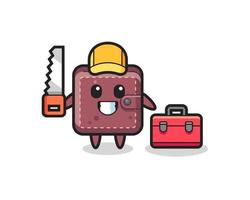 Illustration of leather wallet character as a woodworker vector