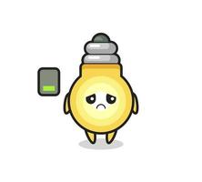 light bulb mascot character doing a tired gesture vector