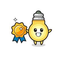 light bulb mascot illustration holding a golden badge vector