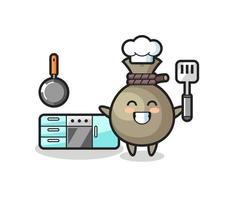 ilustración de personaje de saco de dinero mientras un chef está cocinando vector