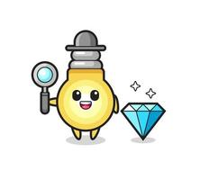 Illustration of light bulb character with a diamond vector