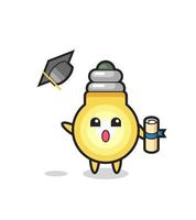 Illustration of light bulb cartoon throwing the hat at graduation vector