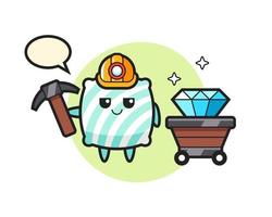 Character Illustration of pillow as a miner vector