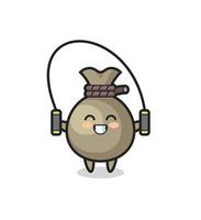 money sack character cartoon with skipping rope vector