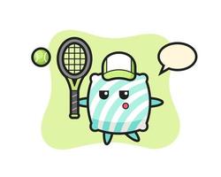 Cartoon character of pillow as a tennis player vector