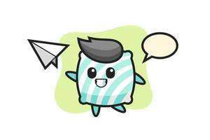 pillow cartoon character throwing paper airplane vector