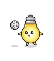 Character cartoon of light bulb is playing volleyball vector