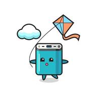 power bank mascot illustration is playing kite vector