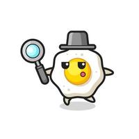 fried egg cartoon character searching with a magnifying glass vector