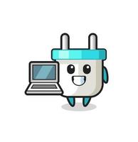 Mascot Illustration of electric plug with a laptop vector