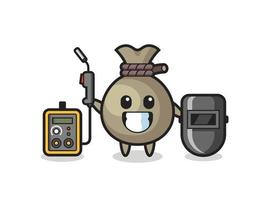 Character mascot of money sack as a welder vector