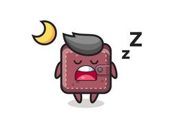 ilustración de personaje de billetera de cuero durmiendo por la noche vector