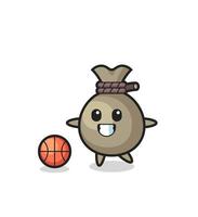 Illustration of money sack cartoon is playing basketball vector