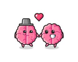 brain cartoon character couple with fall in love gesture vector