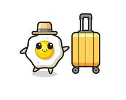Ilustración de dibujos animados de huevo frito con equipaje de vacaciones