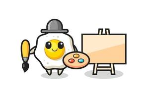 Illustration of fried egg mascot as a painter vector