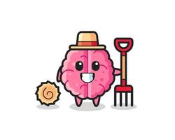 personaje mascota del cerebro como agricultor vector