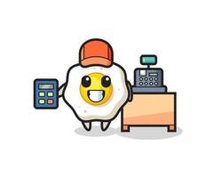 Illustration of fried egg character as a cashier vector