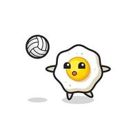 Character cartoon of fried egg is playing volleyball vector