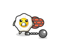 Character mascot of fried egg as a prisoner vector