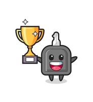 Cartoon Illustration of car key is happy holding up the golden trophy vector