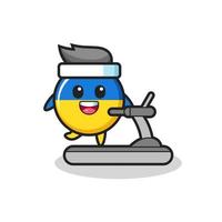 ukraine flag badge cartoon character walking on the treadmill vector