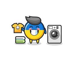 Mascot cartoon of ukraine flag badge with washing machine vector