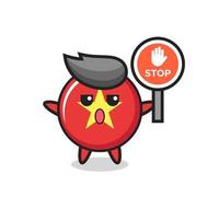 vietnam flag badge character illustration holding a stop sign vector