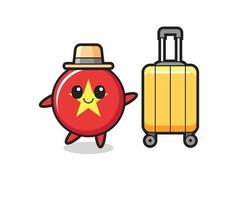 vietnam flag badge cartoon illustration with luggage on vacation vector