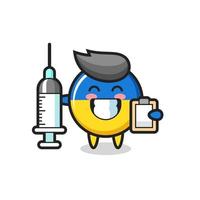 Ilustración de mascota de la insignia de la bandera de Ucrania como médico vector