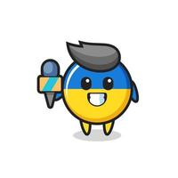 Character mascot of ukraine flag badge as a news reporter vector