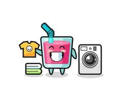 Mascot cartoon of strawberry juice with washing machine vector