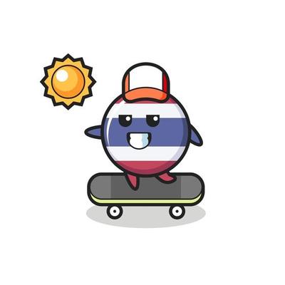 thailand flag badge character illustration ride a skateboard