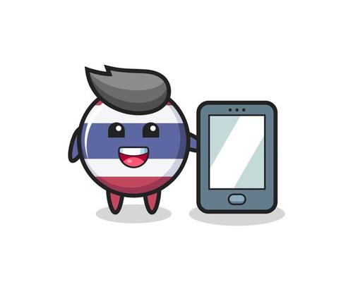 thailand flag badge illustration cartoon holding a smartphone