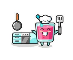 ilustración de personaje de jugo de fresa mientras un chef está cocinando vector