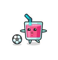 Illustration of strawberry juice cartoon is playing soccer vector