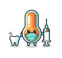 Personaje de mascota del termómetro como dentista. vector