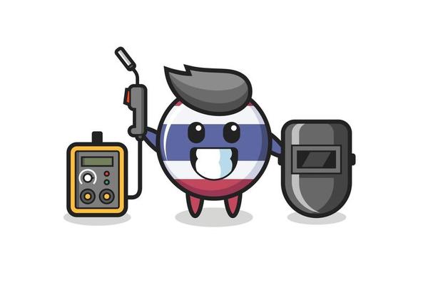 Character mascot of thailand flag badge as a welder